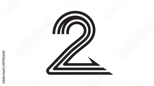 Arrow number two icon with radio signal arcs in bold black and white minimalist style featuring navigation, direction, broadcast with connectivity
