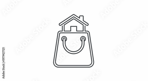 Line icon of house in bag.