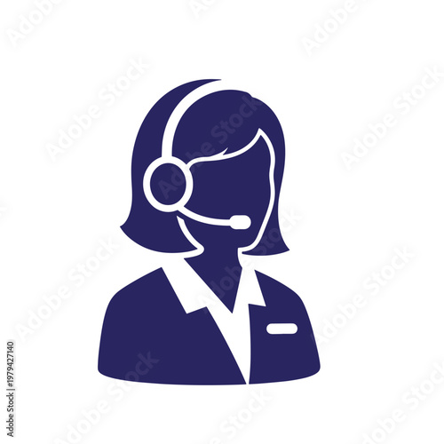 Dark blue silhouette of a woman wearing a headset and a collared shirt white