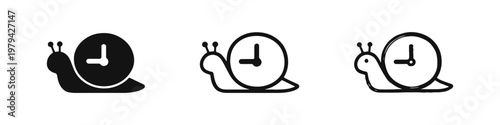 Snail with Clock Shell Icons, Slow Time and Patience Symbol