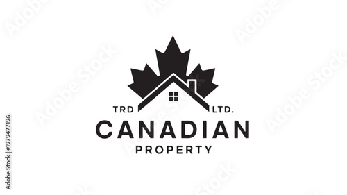 Canadian property logo with a house icon, maple leaf, and TRD LTD text for real estate branding featuring home symbol, realty, realtor with
