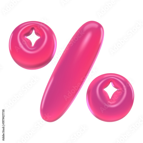 Glossy pink 3D gummy percent sign with marmalade jelly texture