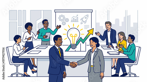 Corporate Teamwork and Strategic Partnership Concept Vector