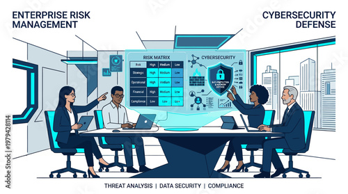 Enterprise Risk Management and Cybersecurity Defense Concept Vector