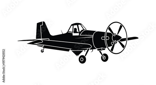 A classic single engine airplane design depicted in a striking silhouette