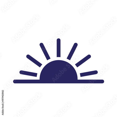 Dark blue sun rising over horizon, simple sunrise sunset purple