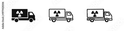 Radioactive Material Transportation Truck Icon Set for Hazardous Waste Delivery and Logistics