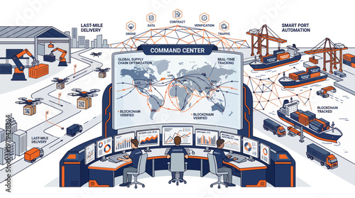 Smart Logistics and Global Supply Chain Command Center Vector