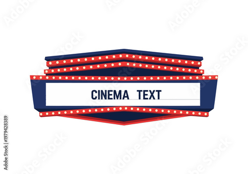 Retro cinema marquee sign with illuminated bulbs and a central display reading 'CINEMA TEXT', inviting viewers to an entertainment experience