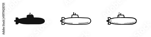 Nuclear Powered Submarine Naval Vessel Icon Set for Military and Defense Concepts