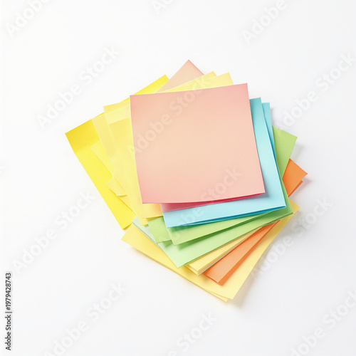 Colorful Pastel Sticky Notes Stack Isolated on White Background