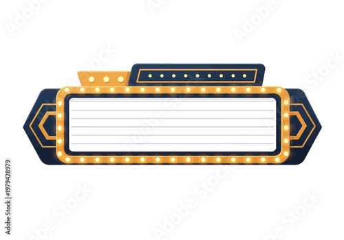 Empty marquee sign with illuminated bulbs and decorative accents, perfect for event announcements and promotions