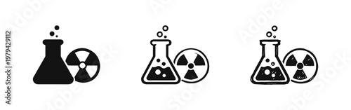 Chemistry Research Flask with Radioactive Symbol Icon Set for Toxic Material Science Lab