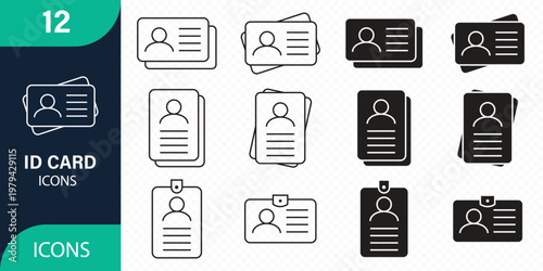 ID card related vector linear icons set. Contains such icons as verification  identity  document  ID card  passport  scan and more.