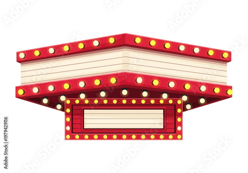 Illuminated vintage marquee sign with blank space for text and bulbs