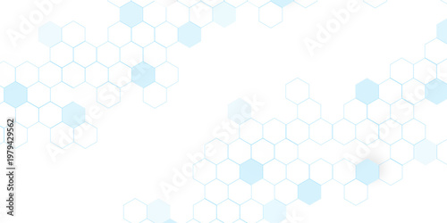Science network pattern blue Hexagonal abstract background. Big Data Visualization structure elements. Health care and science medical pattern innovation. Template design with concept Dots and lines.