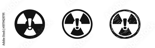 Radioactive Hazard Warning Icons Set, Radiation Symbol with Exclamation Mark, Vector Illustration