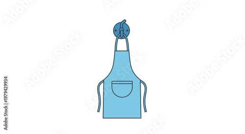 Blue apron with neck strap.