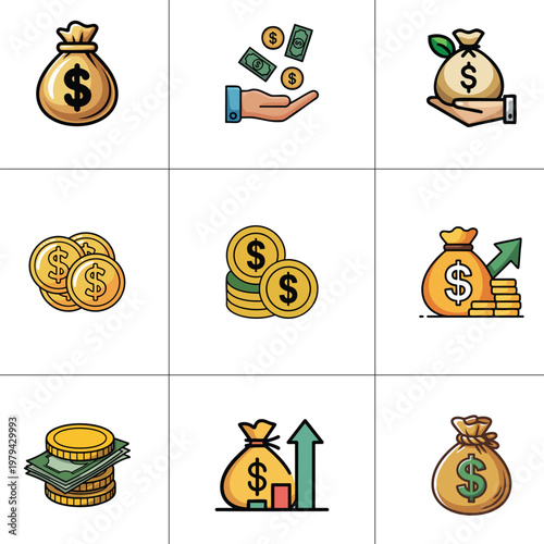 Vector Illustration of Cash, Coins, Profit, Money and Financial