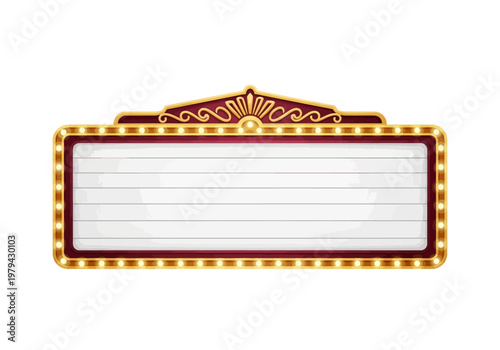 Blank retro marquee sign with illuminated border, perfect for displaying showtimes or event announcements
