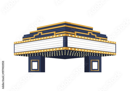 Retro cinema marquee with blank message boards and decorative lights