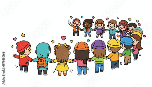 Children participating in a fun outdoor group activity with colorful costumes and cheerful expressions