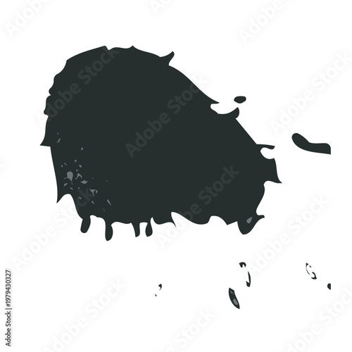 Oil shortage black scattered amorphous droplets, fluid spill pattern on white background.