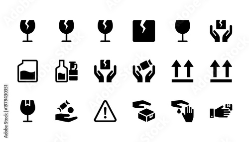 A collection of black and white shipping icons.
