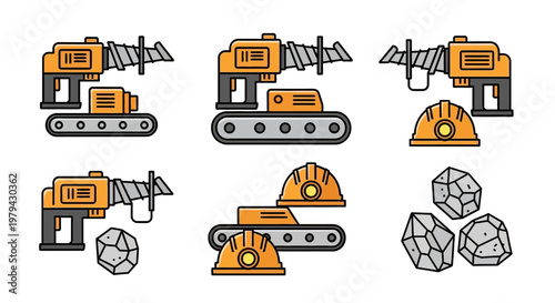 Excavator machine parts and stones illustration.