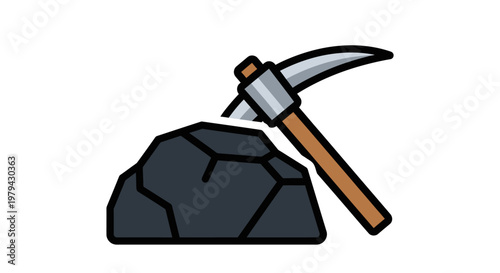 Pickaxe on a rock illustration.