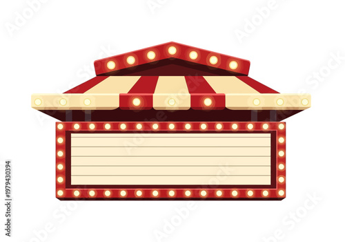 Retro cinema marquee with illuminated bulbs and blank sign for text