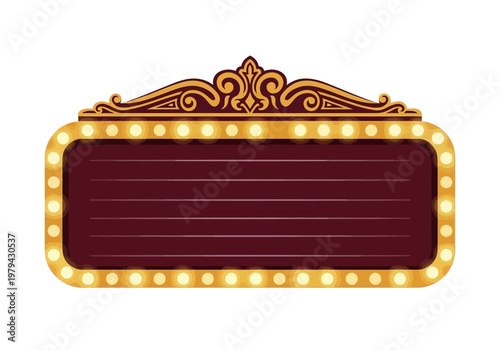 Classic Marquee Sign with Golden Embellishments and Illuminated Bulbs - Perfect for Events and Entertainment