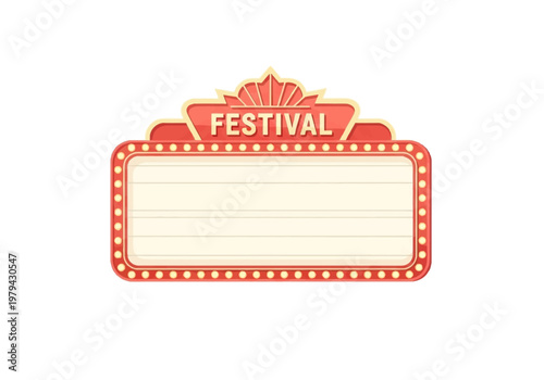 Retro illuminated theater marquee sign with 'FESTIVAL' text and blank space for custom messages