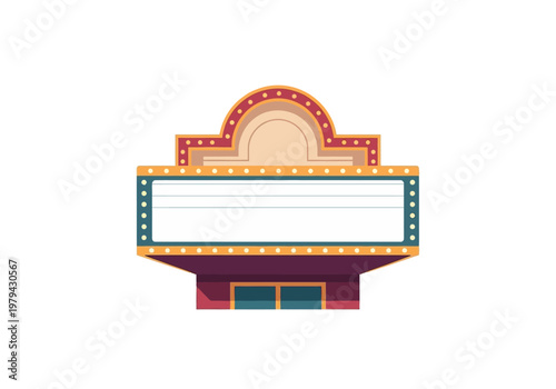 Vintage movie theater marquee with blank space for text and glowing lights, representing entertainment and showtime