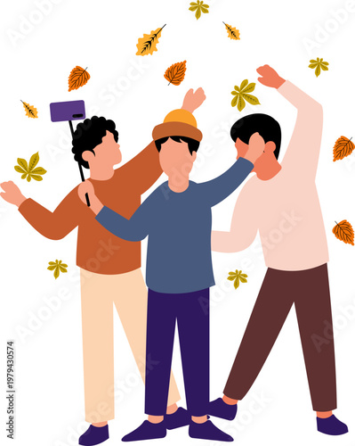 Playful Autumn People Taking A Selfie With Autumn Leaves