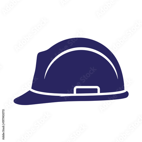 Dark blue silhouette of a construction hard hat with a brim and side ridge detail isolated on a white background