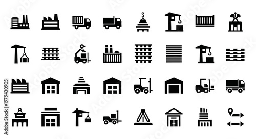 Collection of industrial and construction icons.