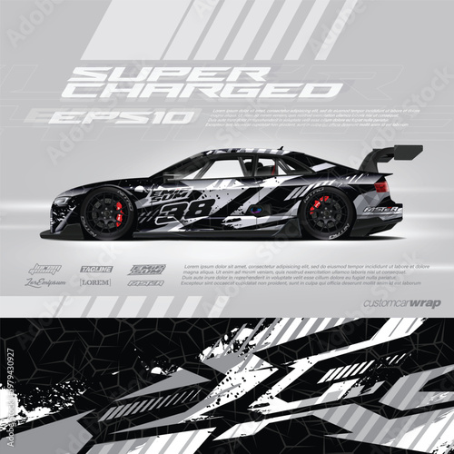 Car wrap decal designs. Abstract racing and sport background for racing livery or daily use car vinyl sticker.