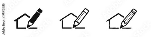 House with Pencil Drawing Icon Set - Architecture Design and Planning