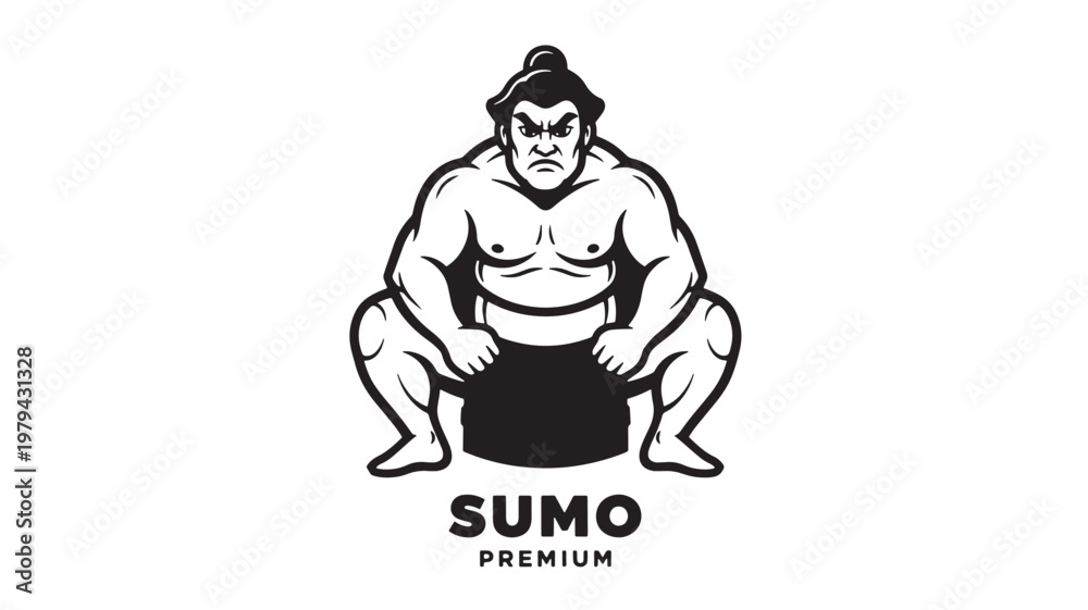 Obraz premium Sumo mascot premium logo with muscular wrestler posing front view for brand identity and sports apparel design