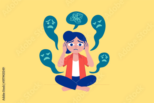 Mental Stress and Overthinking Illustration.eps