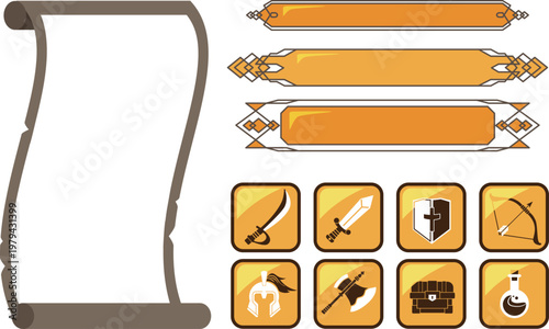 ファンタジーゲームアイコンイラストセット 魔法・武器・RPG素材