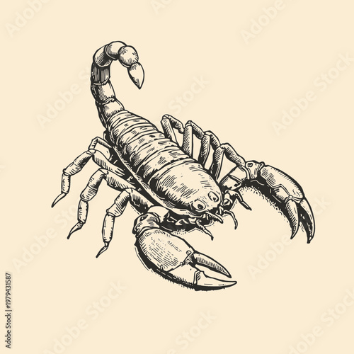 Vintage scorpio tattoo design with intricate engraving and zodiac symbols