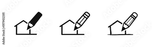 Real Estate Architecture Icon Set Pencil Drawing a House