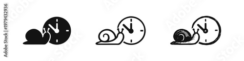 Slow Performance Icon Set Snail with Clock Symbol