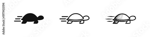 Fast Turtle Icon Set in Solid Outline and Hand Drawn Styles