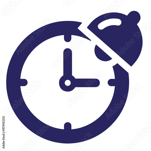 Dark blue alarm clock with bell, white background