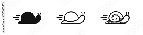 Fast Snail Moving Rapidly Icon Set in Solid Outline and Hand Drawn Styles