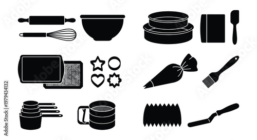 Canvastavla Baking tools silhouette collection, professional kitchen utensils and pastry equ