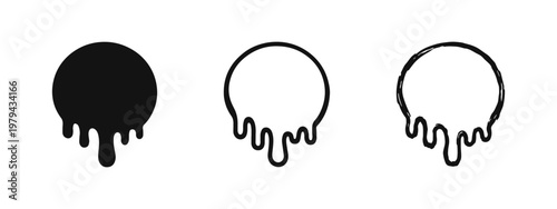 Dripping Circle Liquid Icon Set in Solid Outline and Hand Drawn Styles